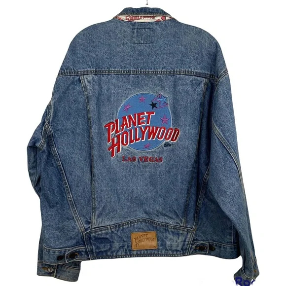 VINTAGE Planet Hollywood Las Vegas Unisex Embroidered Jean Jacket Size XL - Picture 1 of 14